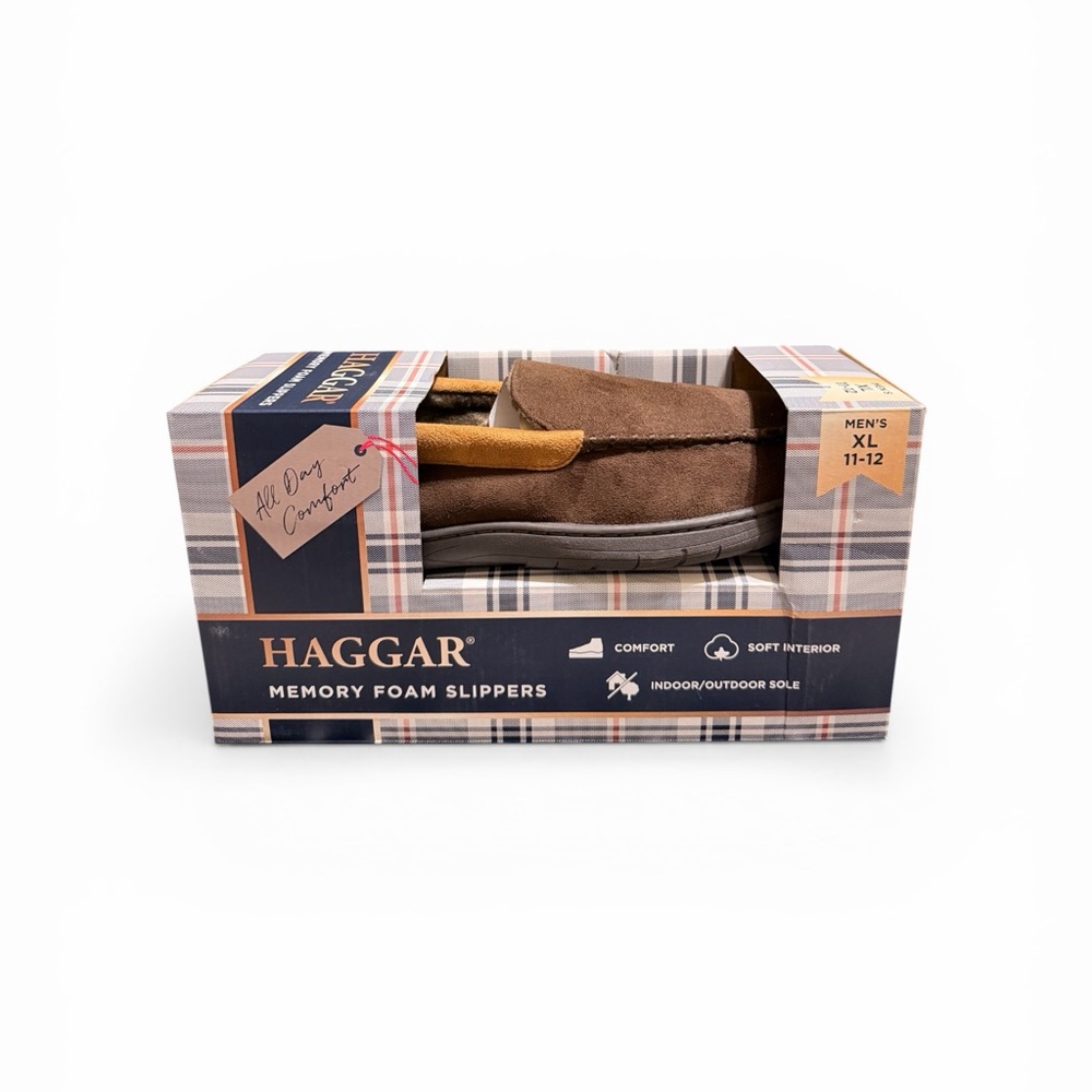 Haggar Men's Brown Memory Foam Slippers 11/12
